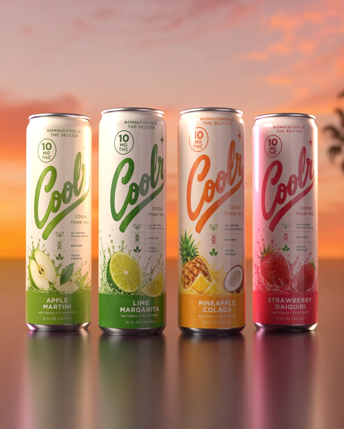 All four COOLR flavors lined up at sunset